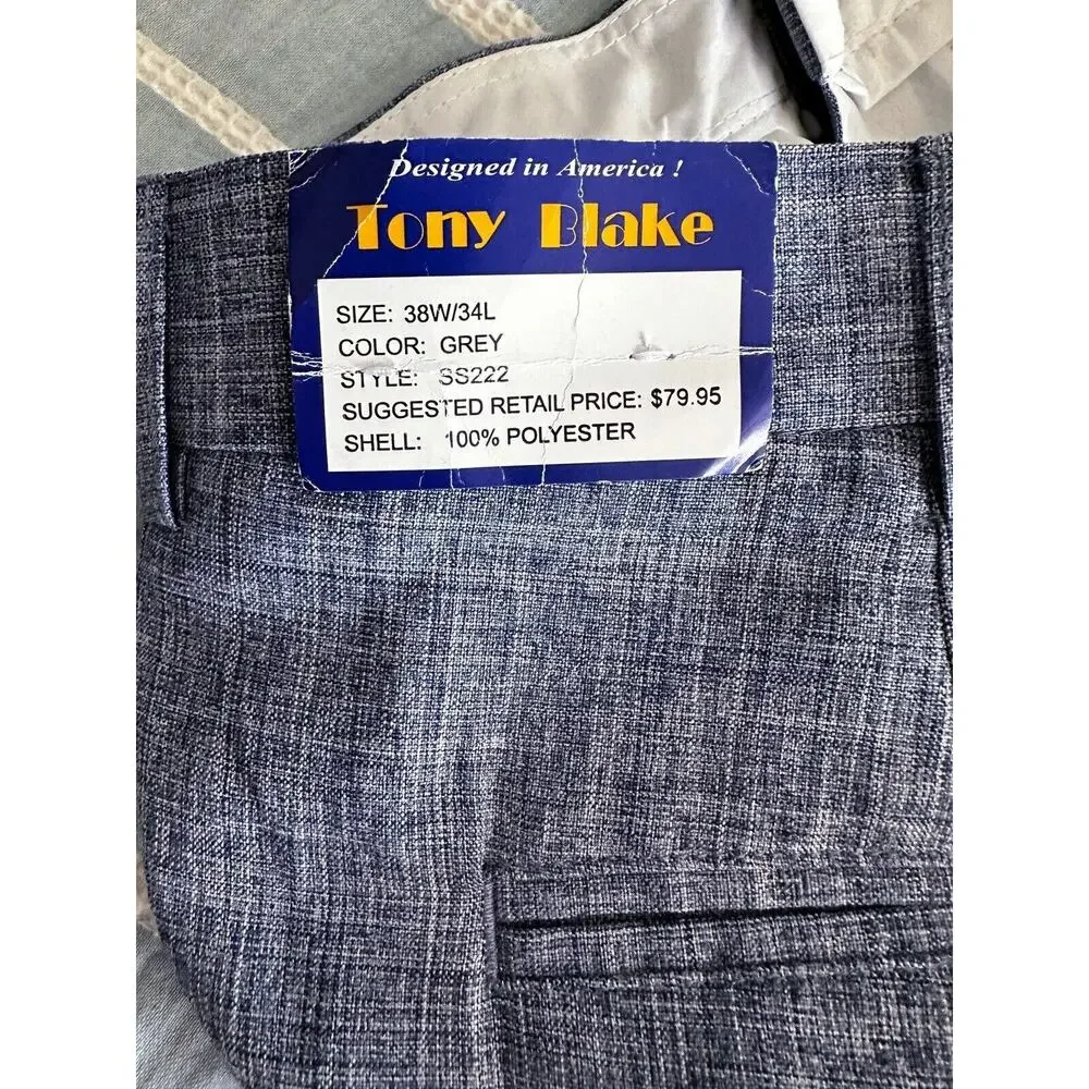 Tony Blake Men's Blue Marled Cuffed Dress Trousers 38/34 NWT